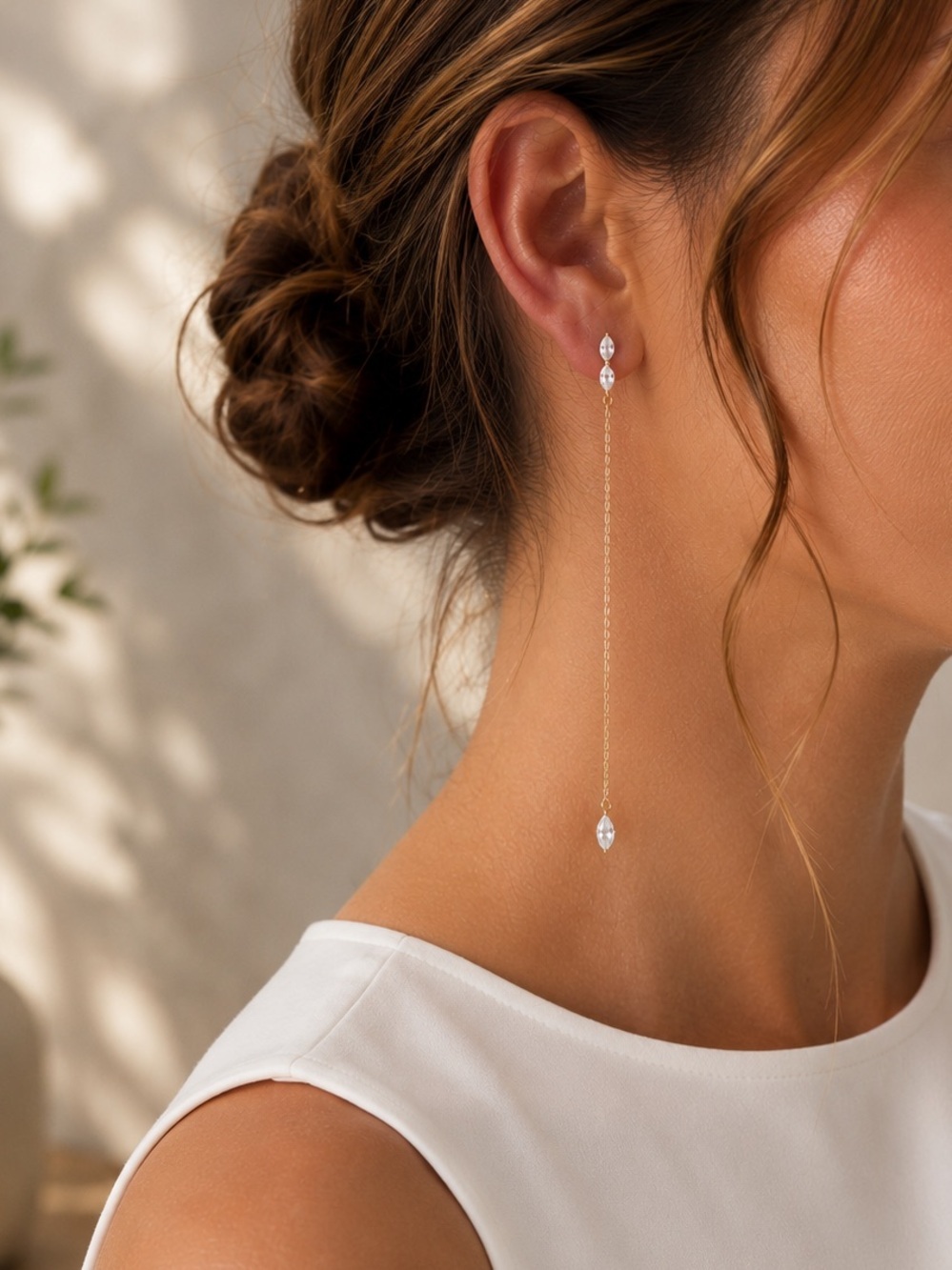 JENNIFER ZEUNER Gold Crystal Chain Drop Earrings NWT